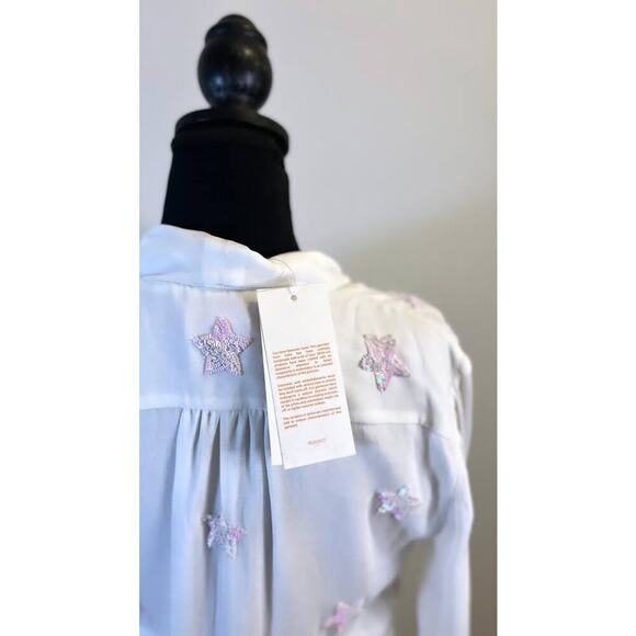 Rococo Sand Stellar Georgette Short Dress in White Small Long Sleeve Sequins - Picture 5 of 5